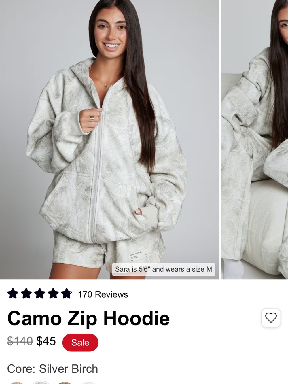Camo Zip Hoodie - Silver Birch
